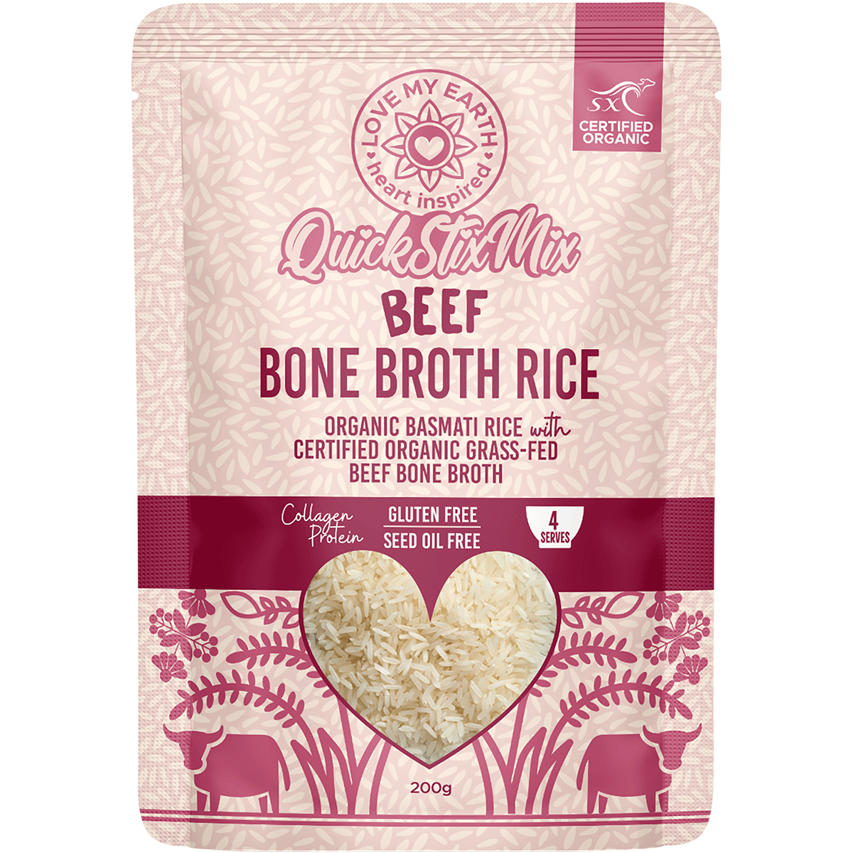 Love My Earth Quick Stix Mix Organic Bone Broth Rice Beef 200g
