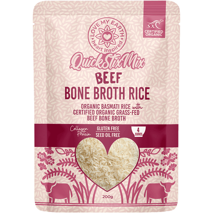 Love My Earth Quick Stix Mix Organic Bone Broth Rice Beef 200g