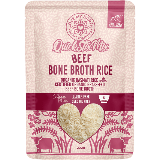 Love My Earth Quick Stix Mix Organic Bone Broth Rice Beef 200g