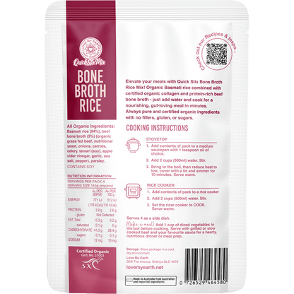Love My Earth Quick Stix Mix Organic Bone Broth Rice Beef 200g
