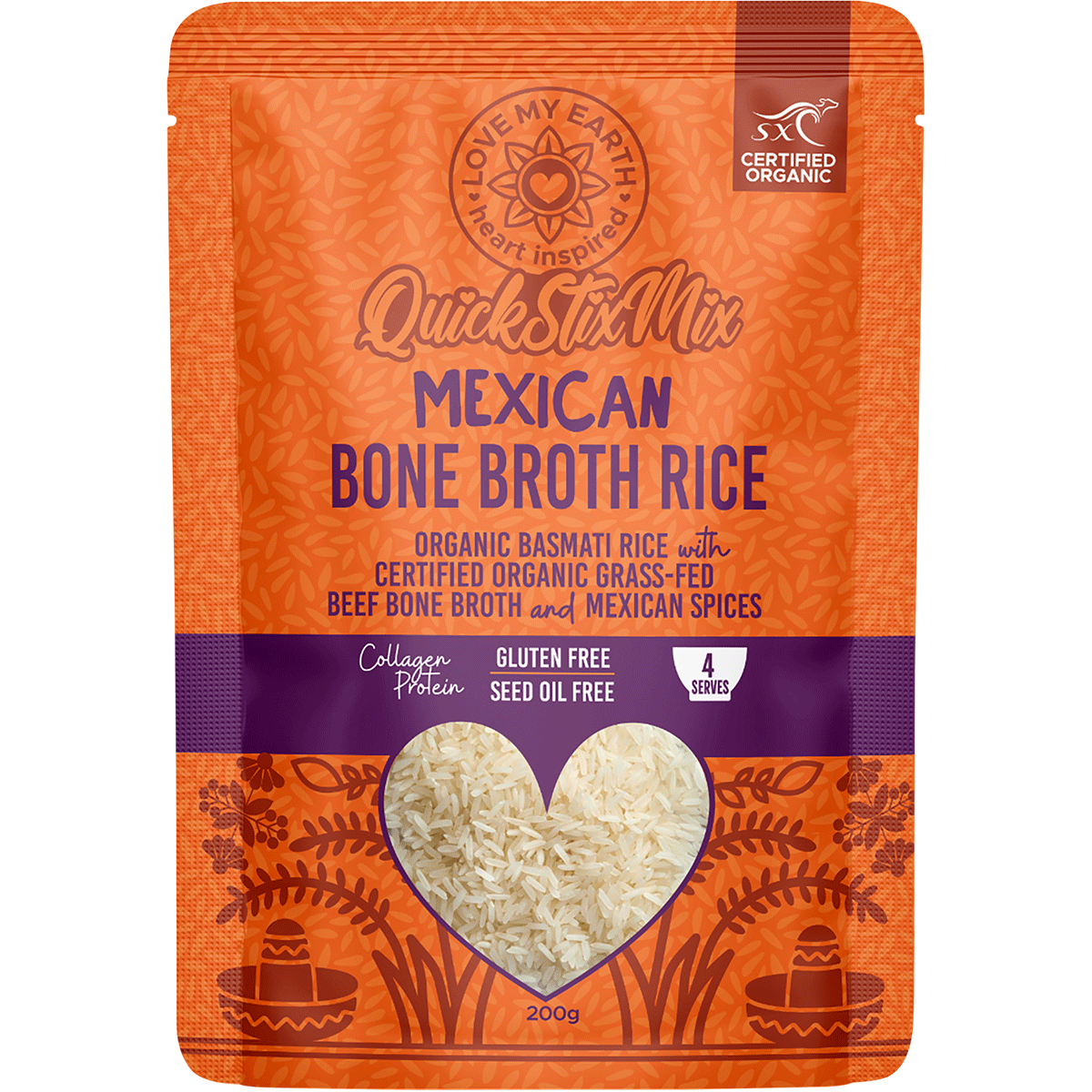 Love My Earth Quick Stix Mix Organic Bone Broth Rice Mexican 200g