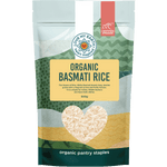 500g bag of Love My Earth Organic Basmati Rice with an Indian-inspired botanical design on a white background.