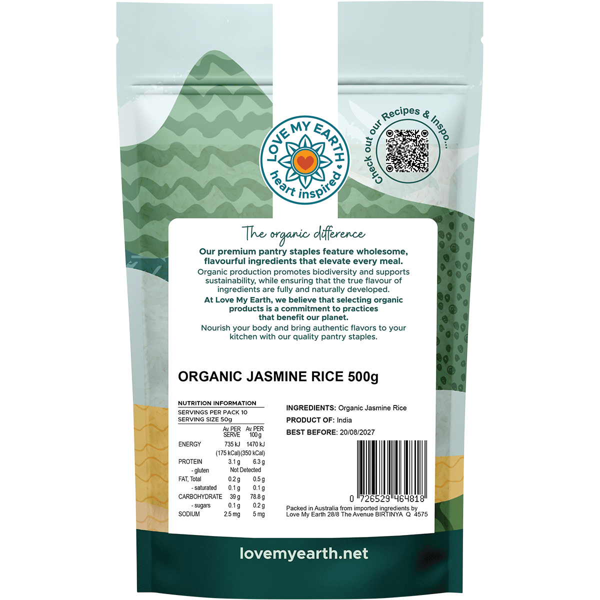 Love My Earth Organic Jasmine Rice 500g