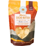 250g pack of Love My Earth Organic Cacao Butter featuring a minimalist white and brown label.