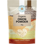 80g pouch of Love My Earth Organic Onion Powder with a white label and brown paper-style packaging.