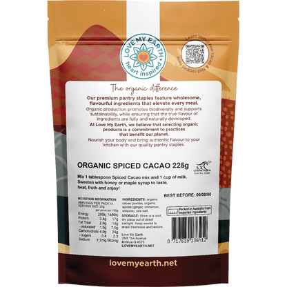 Love My Earth Organic Spiced Cacao Hot Chocolate 225g