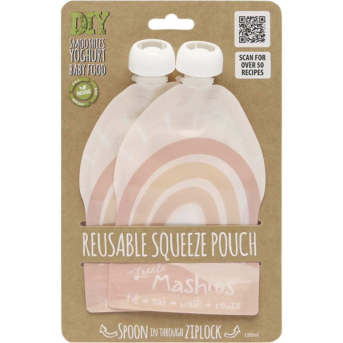 Little Mashies Reusable Squeeze Pouch Rainbow 130ml (Pack of 2)