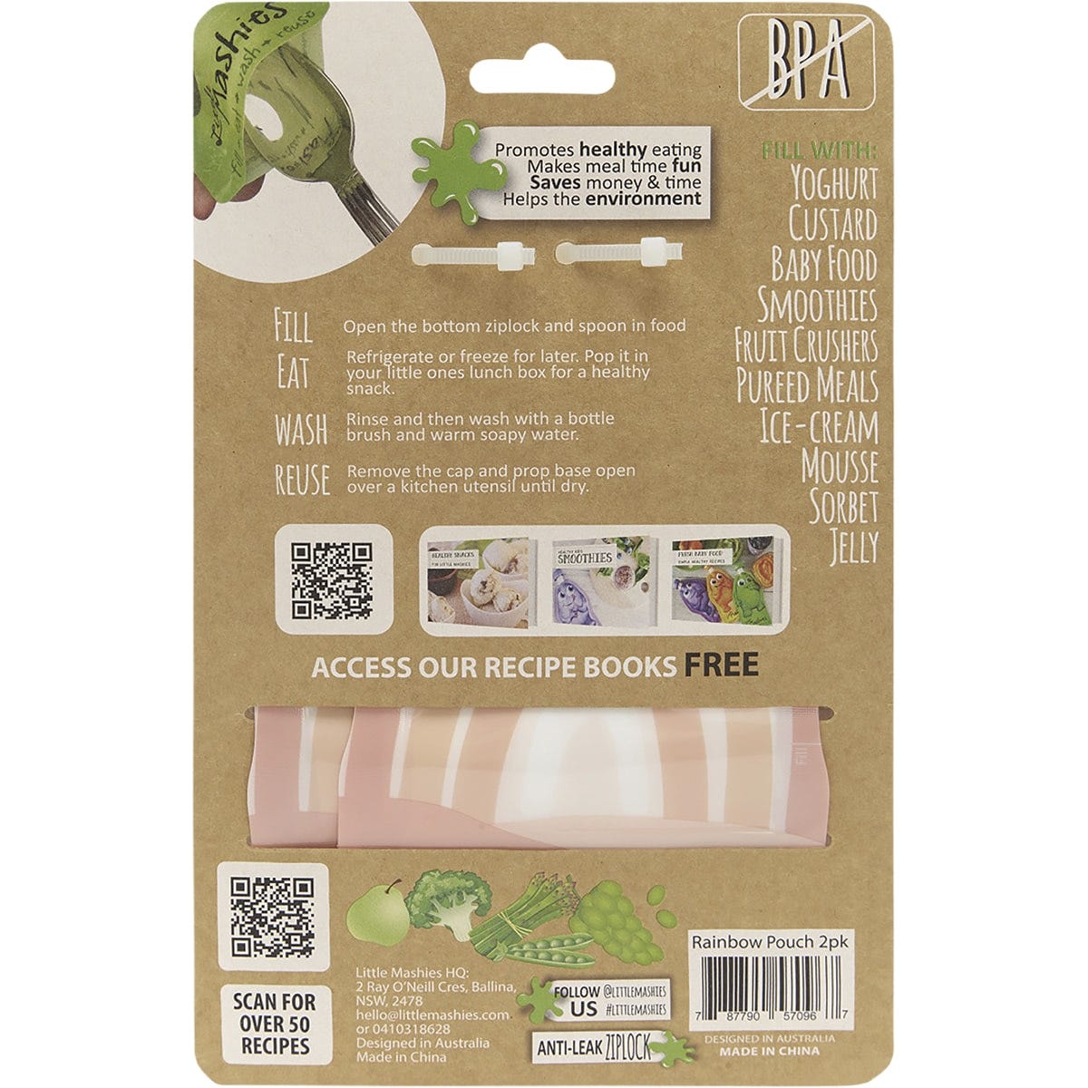 Little Mashies Reusable Squeeze Pouch Rainbow 130ml (Pack of 2)