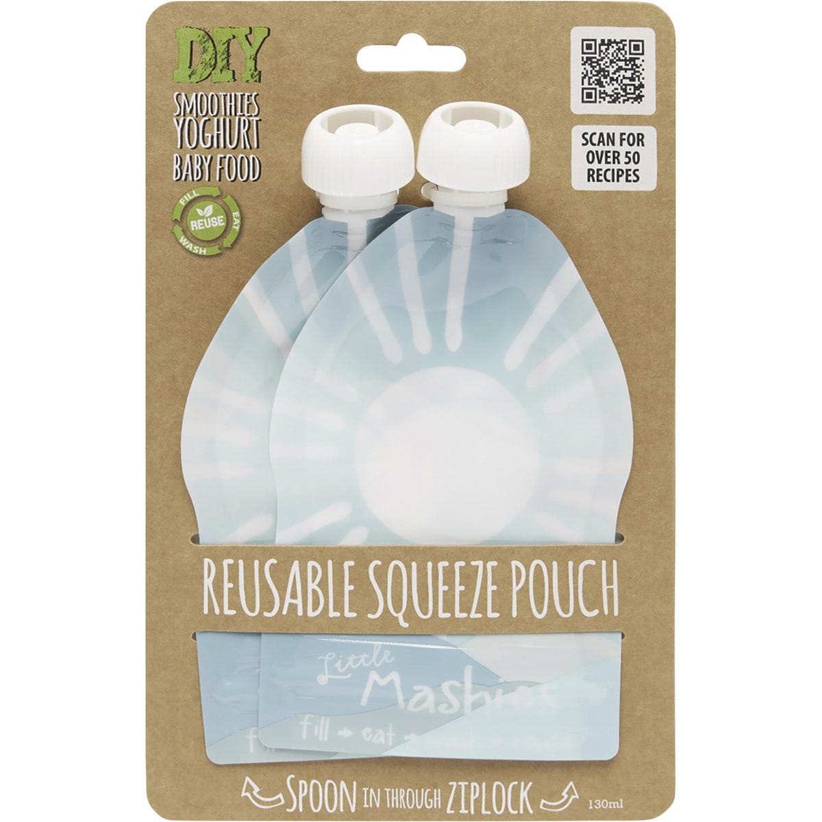 Little Mashies Reusable Squeeze Pouch Sun 130ml (Pack of 2)