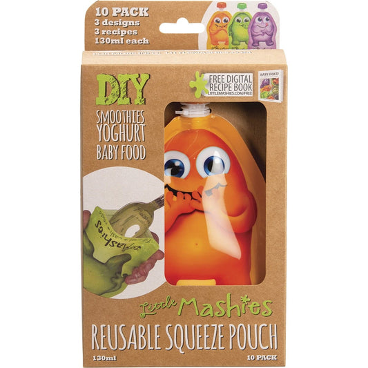 Little Mashies Reusable Squeeze Pouch Mixed Colours 130ml (Pack of 10)
