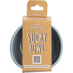 Dusty blue silicone baby suction bowl with a tall, rounded rim and wide base, designed by Little Mashies.
