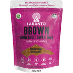 225g bag of Lakanto Brown Monkfruit Sweetener, a sugar-free brown sugar replacement on a white background.