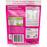 Back of a 225g bag of Lakanto Brown Monkfruit Sweetener showing nutritional facts and ingredients.
