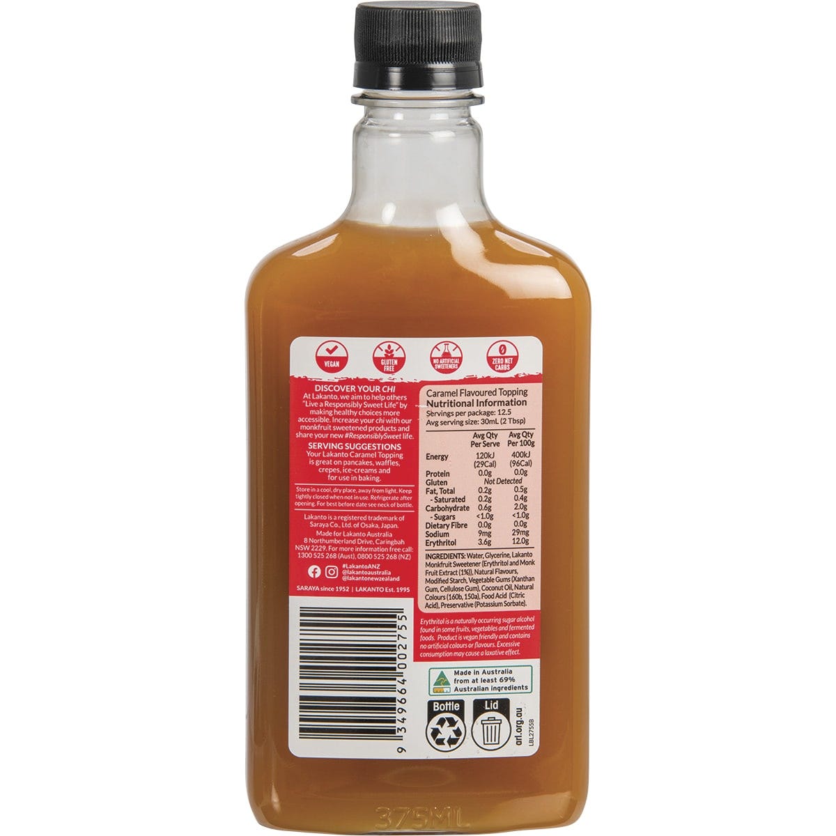 Lakanto Caramel Flavoured Topping with Monkfruit Sweetener 375ml Payless 4 Organics