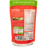 Back of a 500g Lakanto Classic Monkfruit Sweetener bag showing nutrition facts and ingredients on a white background.
