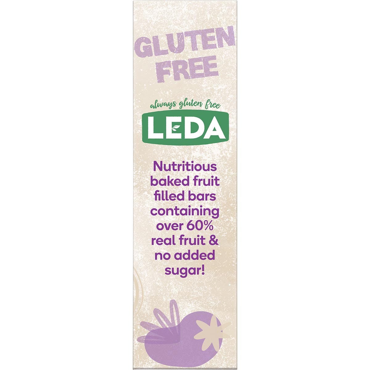 Close-up of a Leda Triple Berry fruit bar showing its golden-baked texture and rich dark berry filling.