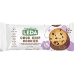 8-pack of Leda Choc Chip Cookies 155g with gluten-free, dairy-free, and vegan icons on a white background.