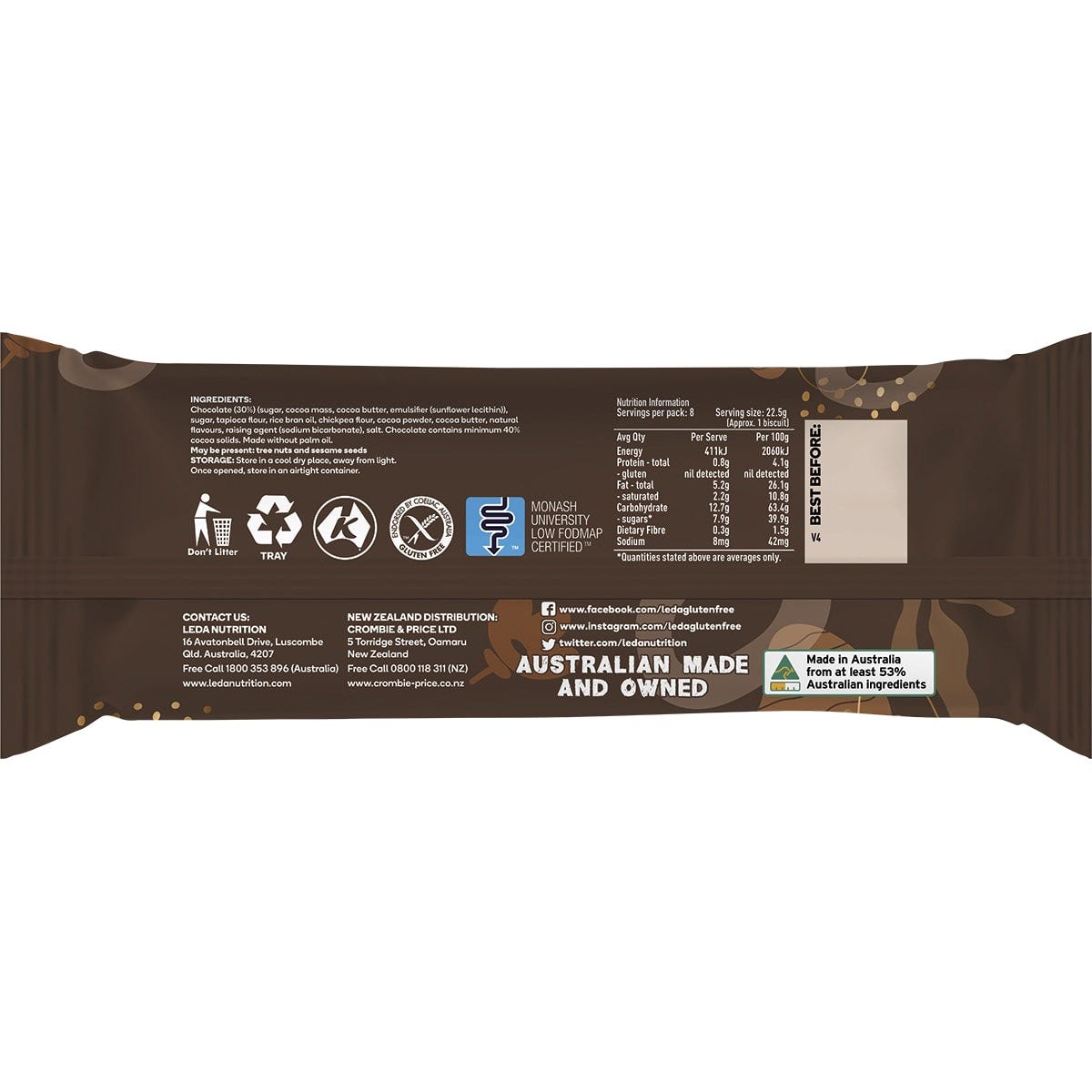 Leda Choculence Biscuits shown as a single chocolate-coated sandwich biscuit on a clean white background.