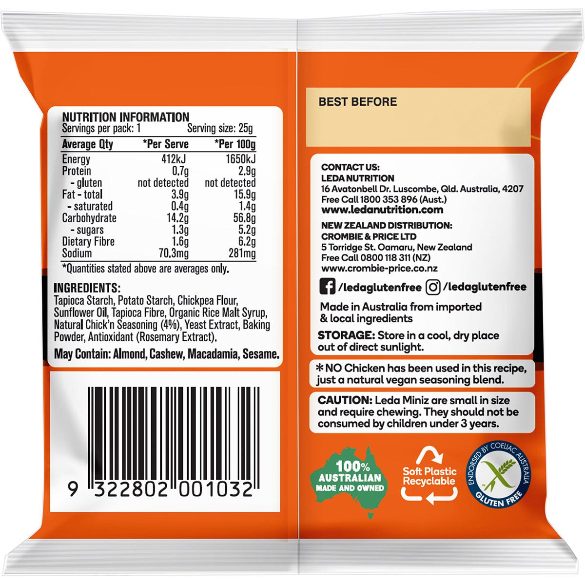 Leda Cracker Miniz Chick'n Multi 6 Pack 150g (Pack of 6) Payless 4 Organics