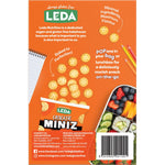 Leda Cracker Miniz Chick'n 6-pack box with a single snack pack showing bite-sized yellow crackers.