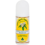 Lemon Myrtle Fragrances 75ml roll-on natural deodorant bottle with a white cap and yellow label.