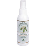 125ml bottle of Lemon Myrtle Fragrances Linen Mist with a spray pump and yellow botanical label on a white background.
