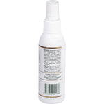 Side view of a 125ml Lemon Myrtle Linen Mist bottle showing directions for use and a barcode on a yellow label.