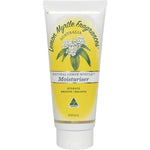 200ml tube of Lemon Myrtle Fragrances Moisturiser featuring a white and yellow label on a clean white background.