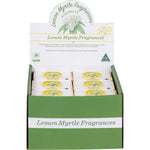 Individual plain and exfoliating Lemon Myrtle Fragrances soap bars displayed on a white background.