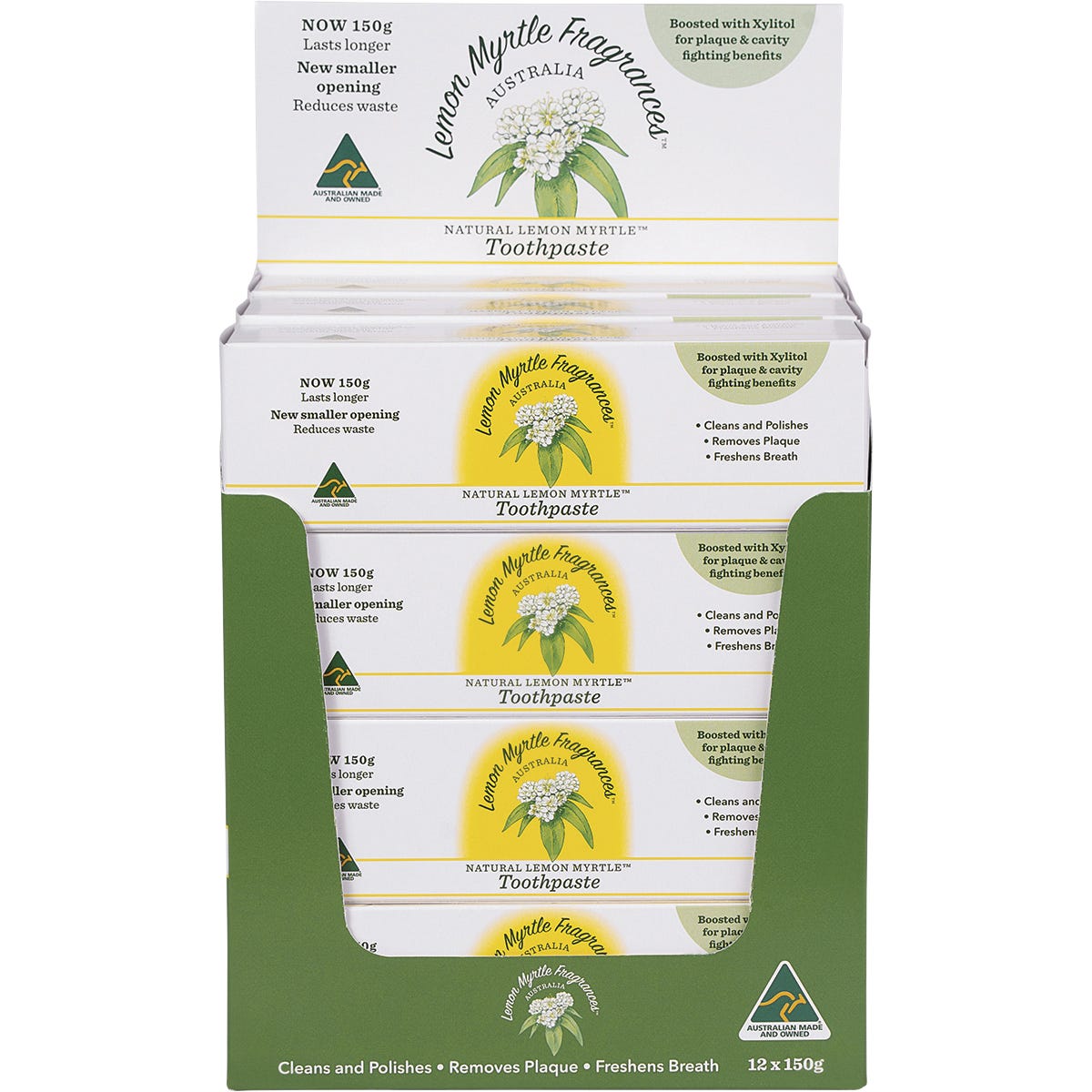 Back of Lemon Myrtle Fragrances fluoride-free toothpaste tube with ingredients and directions.