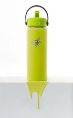 Lime green Cheeki Adventure stainless steel bottle with a black straw lid and chip-resistant powder coat.