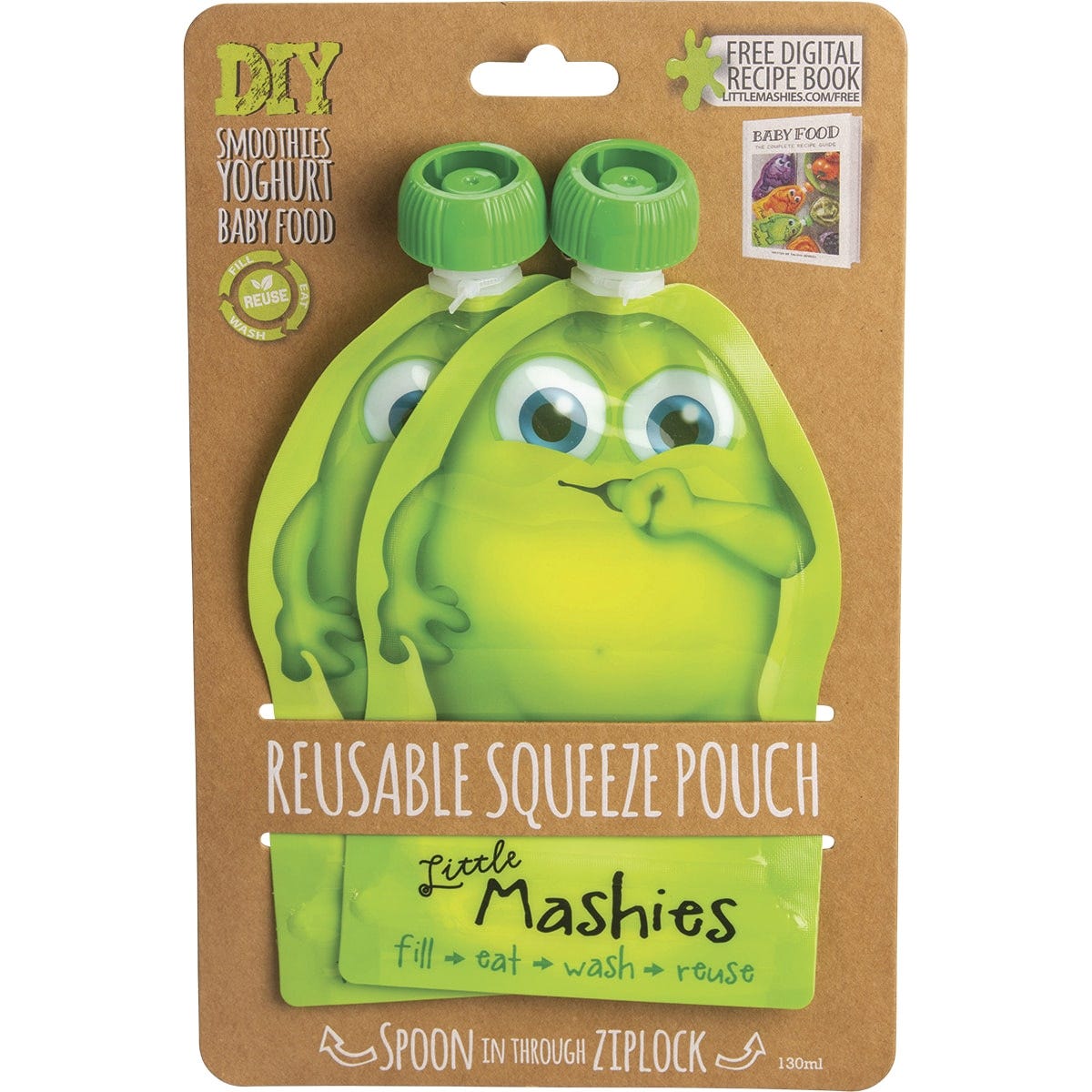 Little Mashies Reusable Squeeze Pouch Green 130ml (Pack of 2) Payless 4 Organics