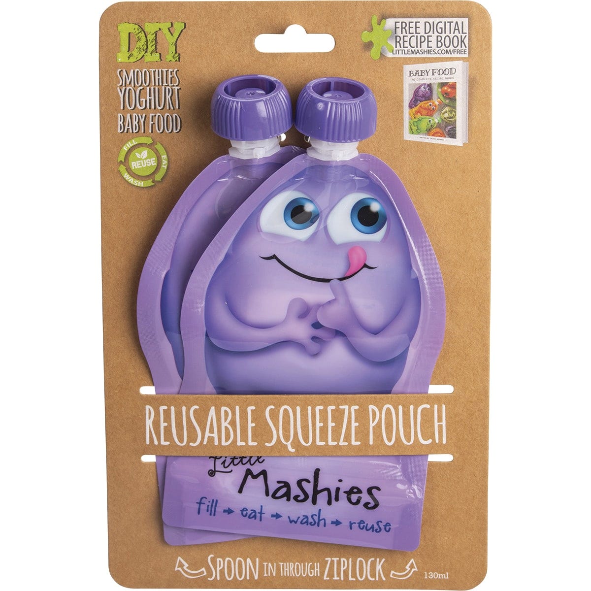 Little Mashies Reusable Squeeze Pouch Purple 130ml (Pack of 2) Payless 4 Organics