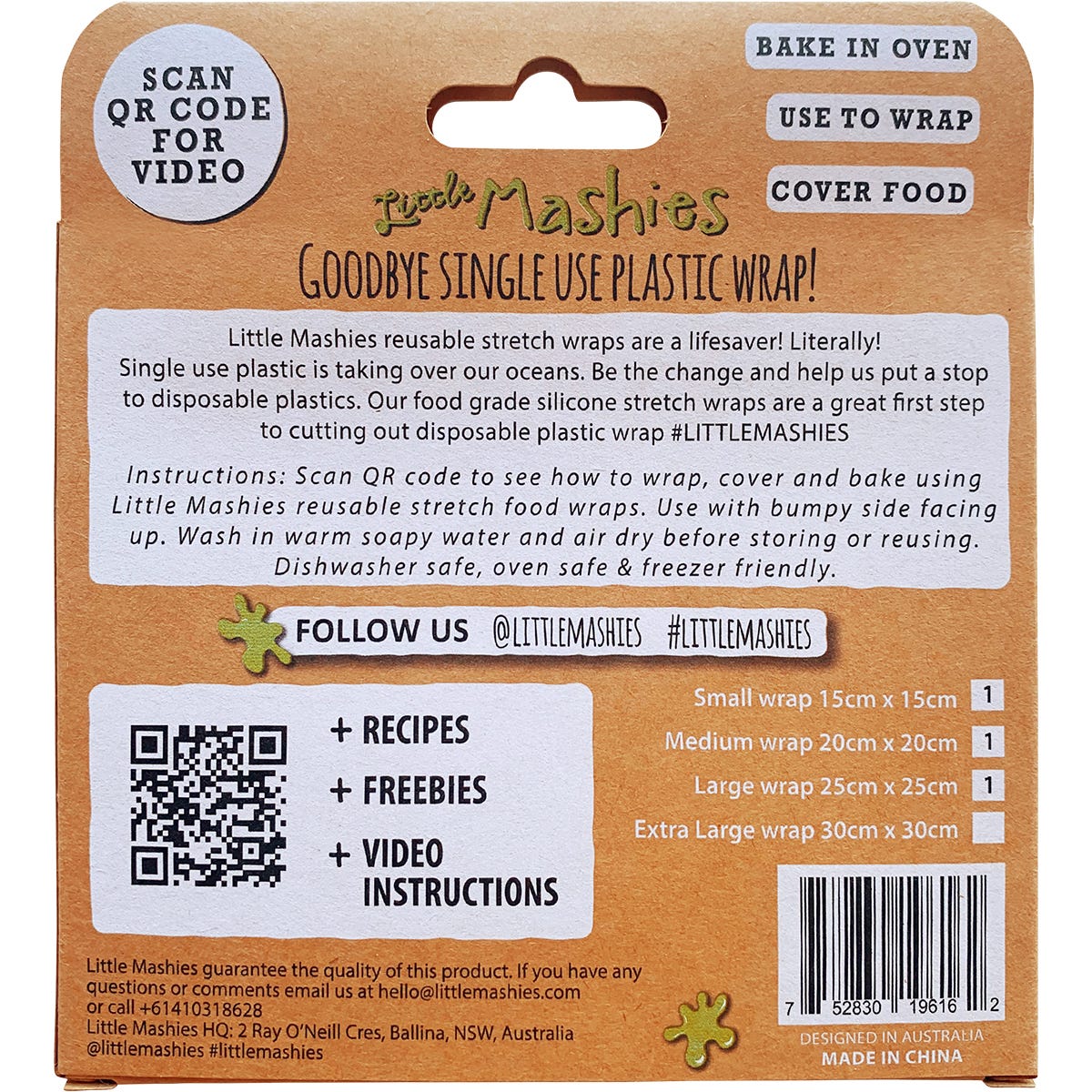 Little Mashies Reusable Wrap, Bake & Cover S, M & L 3 Pack Payless 4 Organics