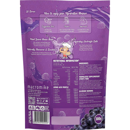 MACRO MIKE Plant Based Hydration Aminos Sour Grape Candy 300g