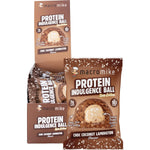 Macro Mike Protein Indulgence Ball Choc Coconut Lamington 12-pack box and single 40g ball on a white background.