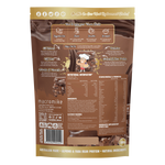 Back of Macro Mike 560g Rich Deluxe Choc bag with nutrition facts, ingredients, vitamins, and barcode.