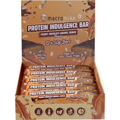 MACRO MIKE Protein Indulgence Bar Peanut Choc Caramel Crunch 50g (Pack of 12)