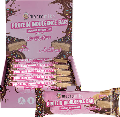 MACRO MIKE Protein Indulgence Bar Chocolate Birthday Cake 50g (Pack of 12)