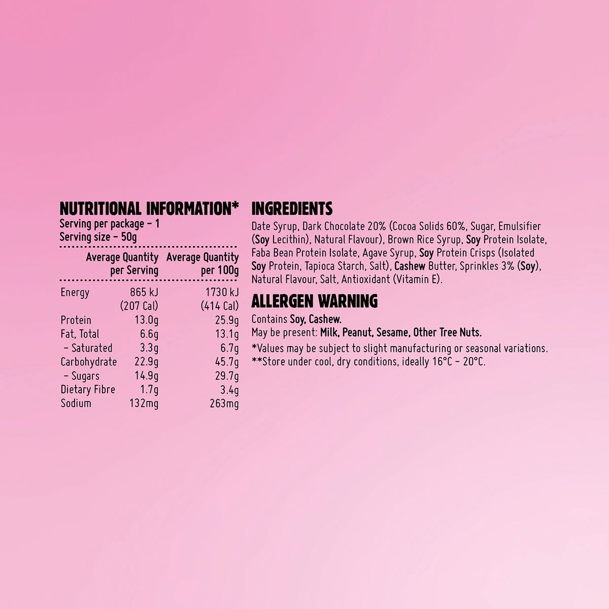 Cross-section of a Macro Mike Chocolate Birthday Cake Protein Bar showing its soft fudge center and protein crisps.