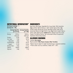 Nutritional information and ingredients list on a product label with a blue gradient background.