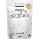 Macro Mike 250g bag of unflavoured plant-based creatine monohydrate on a white background.
