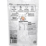Back of a 250g Macro Mike unflavoured creatine monohydrate bag with nutritional info on a white background.