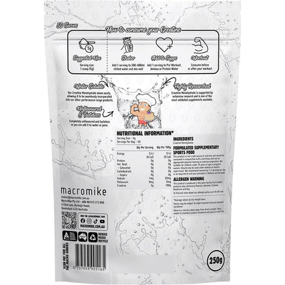 MACRO MIKE Plant Based Creatine Monohydrate Unflavoured 250g