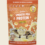 455g bag of Macro Mike Golden Smooth Pea Protein Banana Sundae with a yellow label on a white background.