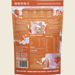 Macro Mike Strawberry Delight protein bag back view with nutrition facts, ingredients list, and product benefits.