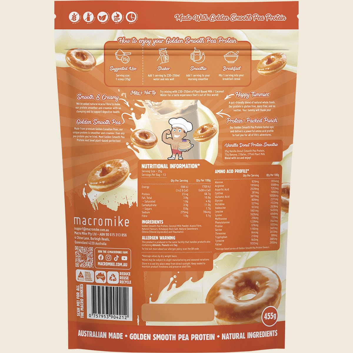 MACRO MIKE Golden Smooth Pea Protein Vanilla Donut 455g