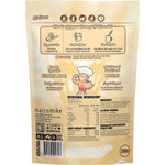 Back of Macro Mike 200g Creamy White Choc Dreamy Hot Chocolate bag with ingredients and nutritional facts.