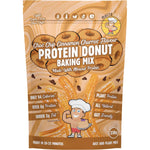 Macro Mike Choc Chip Cinnamon Churros Protein Donut Baking Mix 250g bag with a finished donut on the label.