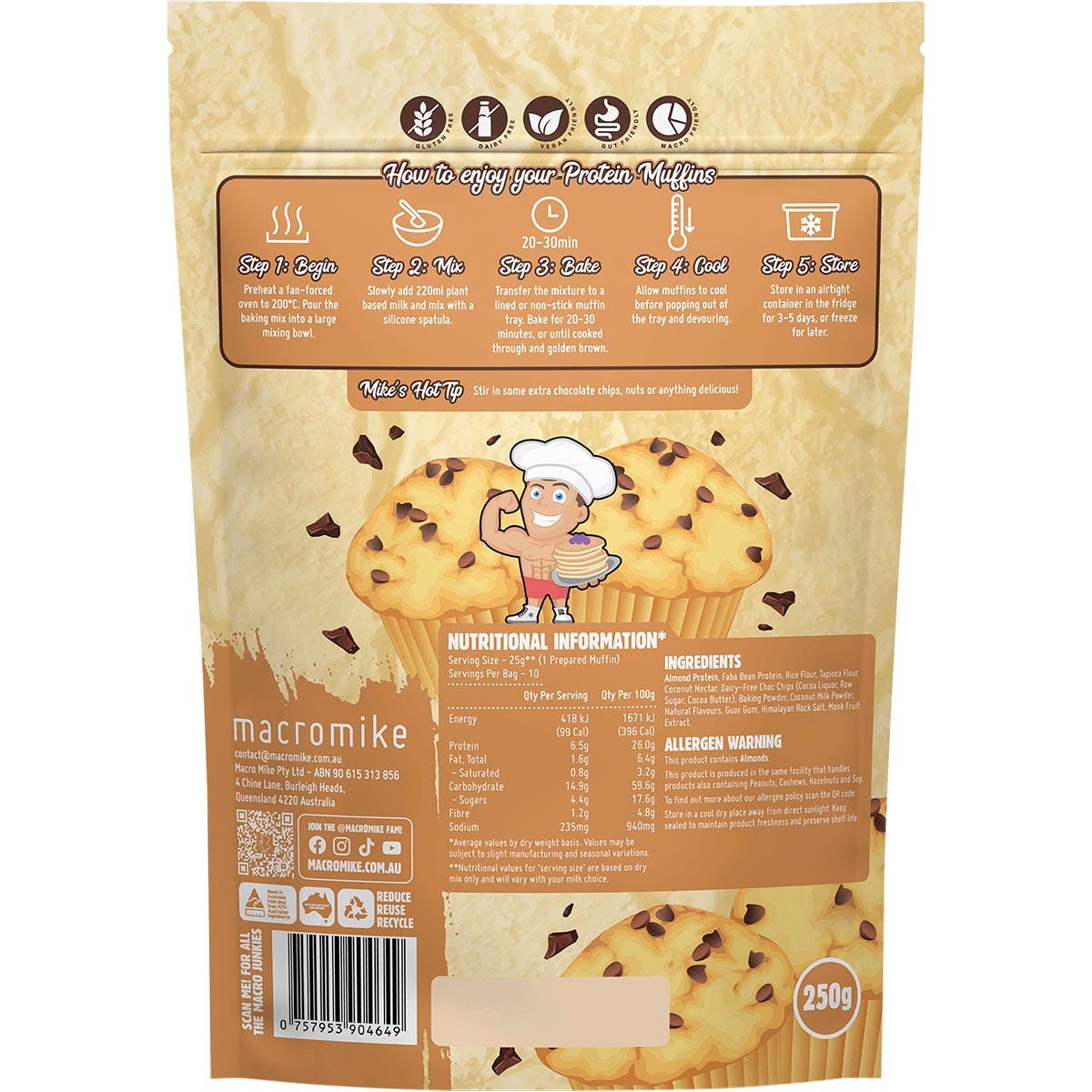 MACRO MIKE Protein Muffin Baking Mix Choc Chip 250g